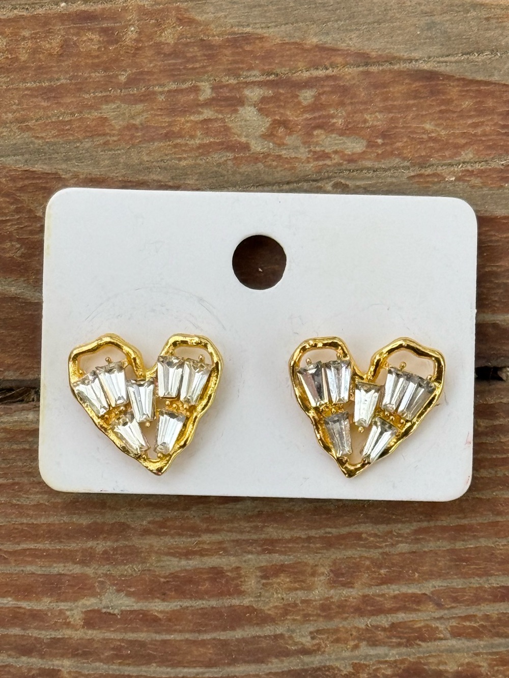 Bundle 3 for 50% off Textured Gold Tone Heart Earrings with Rhinestones